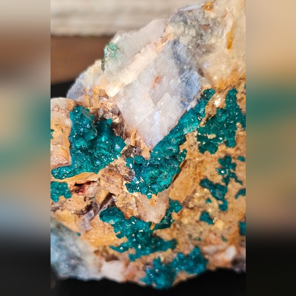 Dioptase with Optic Calcite And Tourmaline-UV Reactive 3.3 X 3.1 - Picture 4 of 15